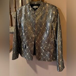 Kasper polyester-metallic blend collarless blazer, size 10.